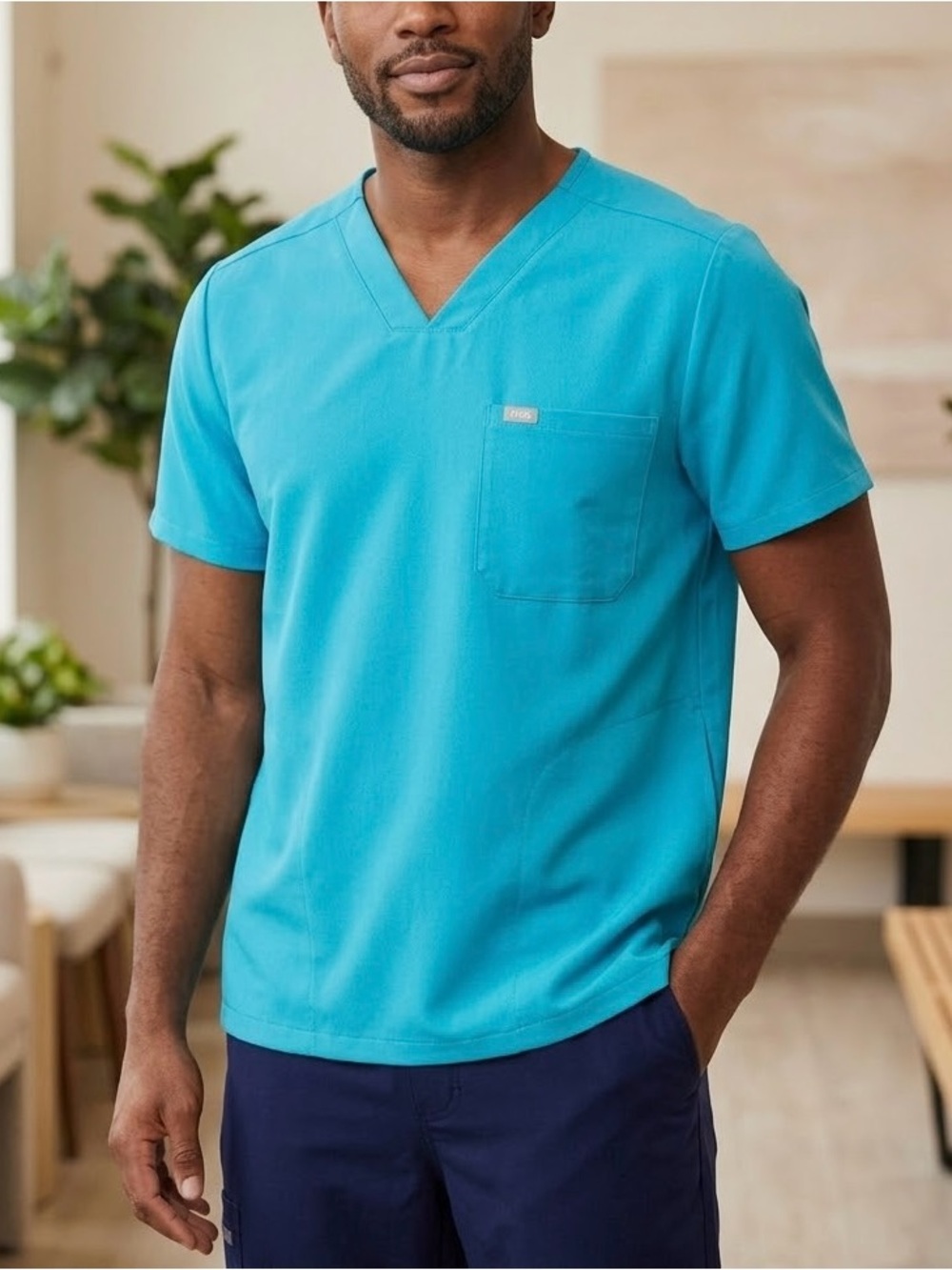 FIGS Men’s XL Teal 3 Pocket V-Neck Scrub Top Technical Collection